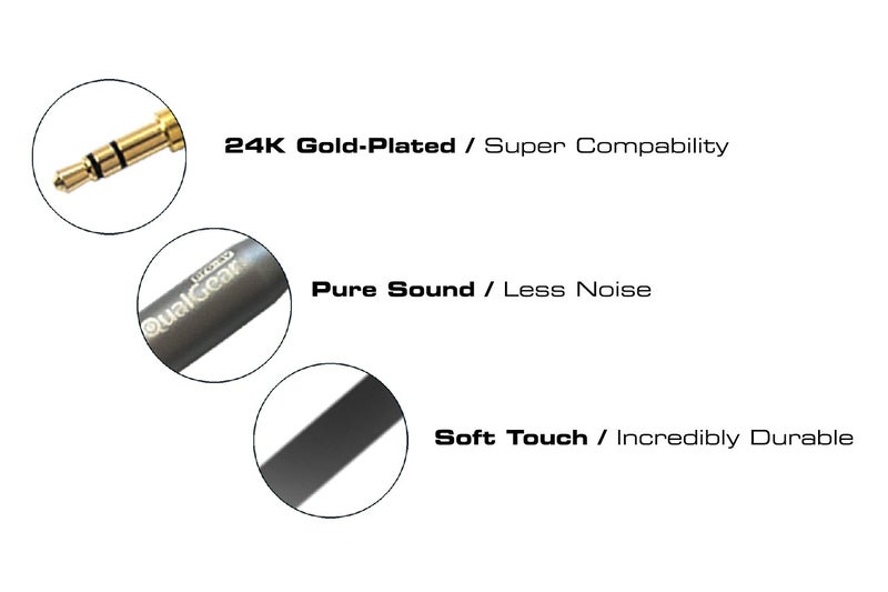 QualGear 100% OFC Copper, Gold Plated Contacts, 3.5mm Male to 3.5mm Male Premium Auxiliary Stereo Audio Cable - 3.5mm Male to 3.5mm Male - 4' Black (Qg-Acbl-4ft) - Image 5